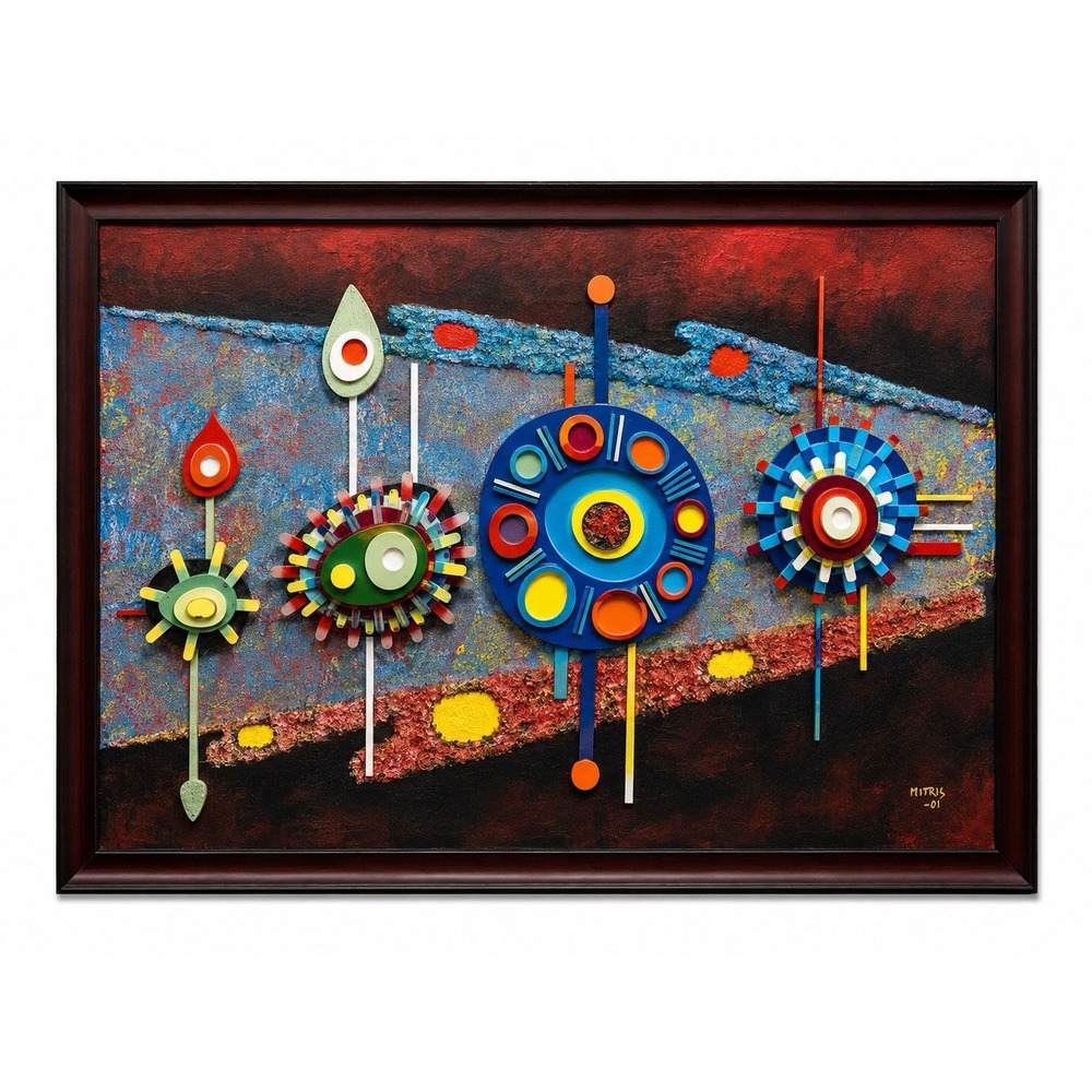 Laimon A. Mitris Signed Original Mixed Media Abstract Painting Framed 2001 COA
